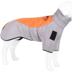 Warm Dog Jacket Winter Coat Reflective Waterproof Windproof Dog Snow Jacket Clothes with Zipper (Color: Orange-Gray)