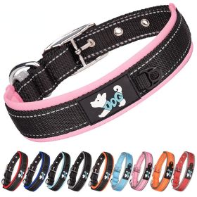 Pet dog collar; diving cloth reflective nylon collar; medium and large dog collar (colour: Black ribbon)