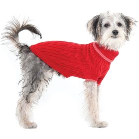 Fashion Pet Cable Knit Dog Sweater - Red - X-Small (8"-10" From Neck Base to Tail)