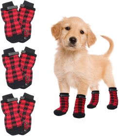 Anti-Slip Dog Socks; Waterproof Paw Protectors with Reflective Straps Traction Control for Indoor & Outdoor Wear; 4pcs (colour: Yellow dog claw)