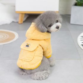 Dog warm clothing; Autumn and winter clothes New cotton padded clothes Teddy pet clothes Winter plush corduroy pull loop two leg cotton padded clothes (colour: Starter - Yellow)