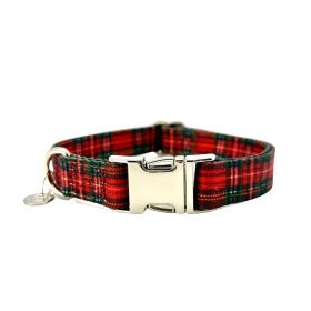 Adjustable Collar - Quick Release Metal Alloy - Red Plaid (size: large)