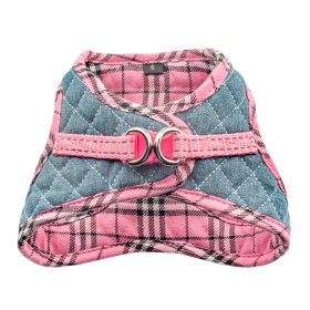 Step-In Denim Dog Harness - Pink Plaid (size: XL)