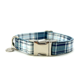 Adjustable Collar - Quick Release Metal Alloy - Blue Plaid (size: large)